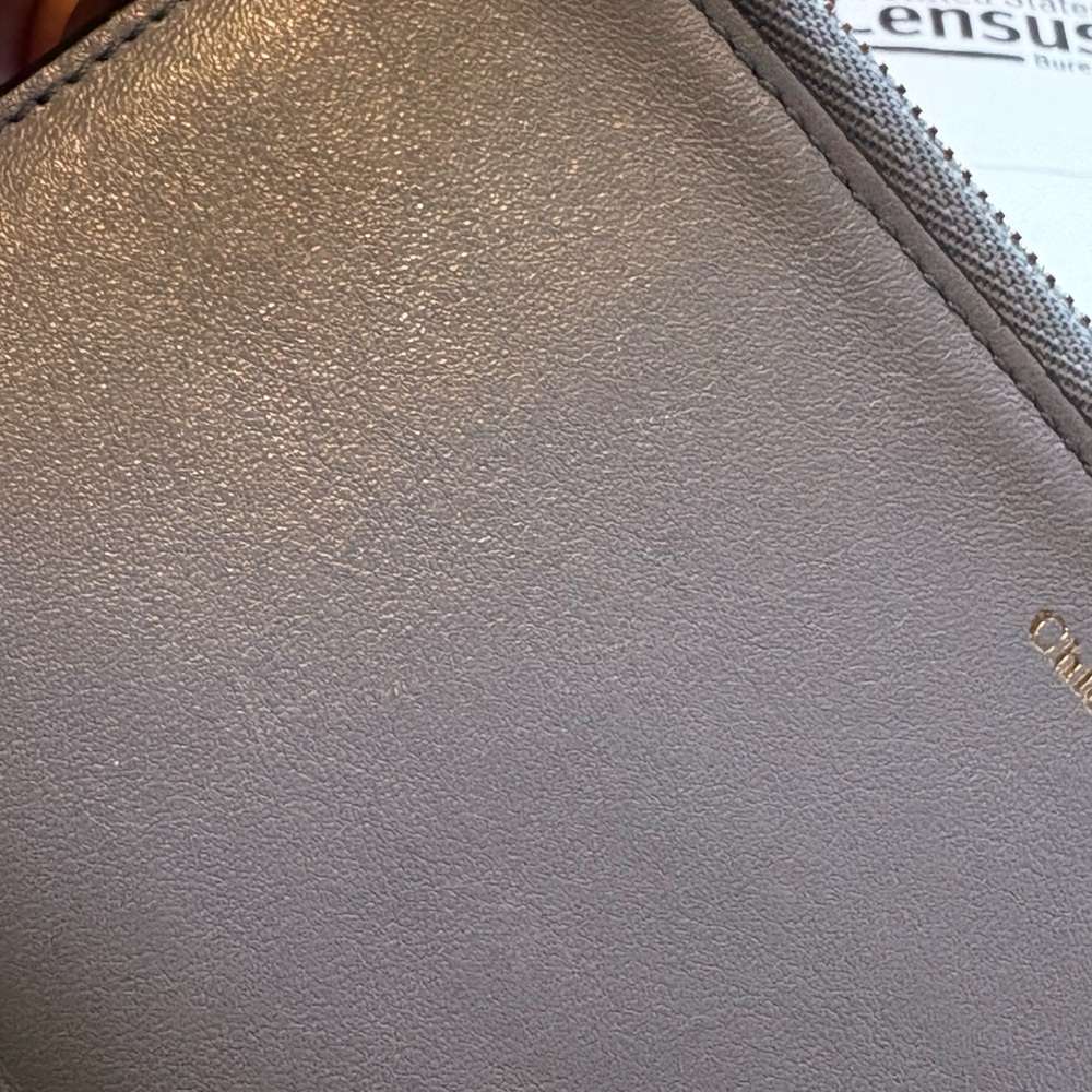 Chloe Alphabet Wallet Card Holder smooth blue gray leather gold hardware C charm - Picture 8 of 14
